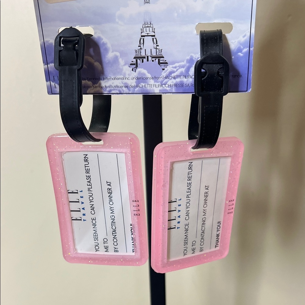 Elle | Glitter Pink Bonjour Luggage Tags - Picture 4 of 8